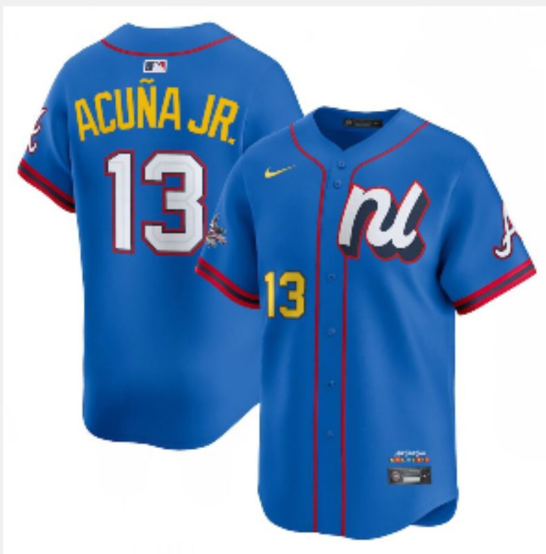 Men 2025 Atlanta Braves #13 Acuna jr Blue All star Nike MLB Jersey style 6
